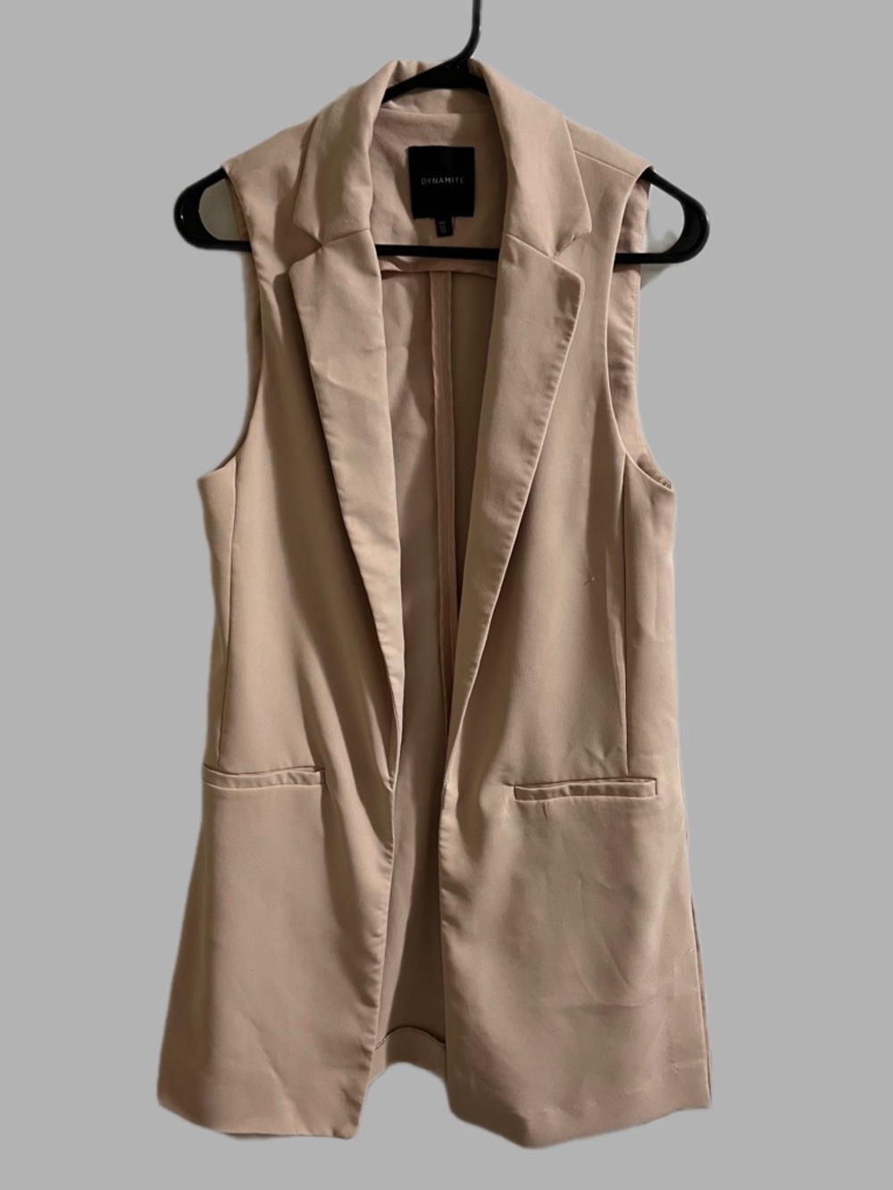 Dynamite Sleeveless Long Blazer Vest - Light Beige